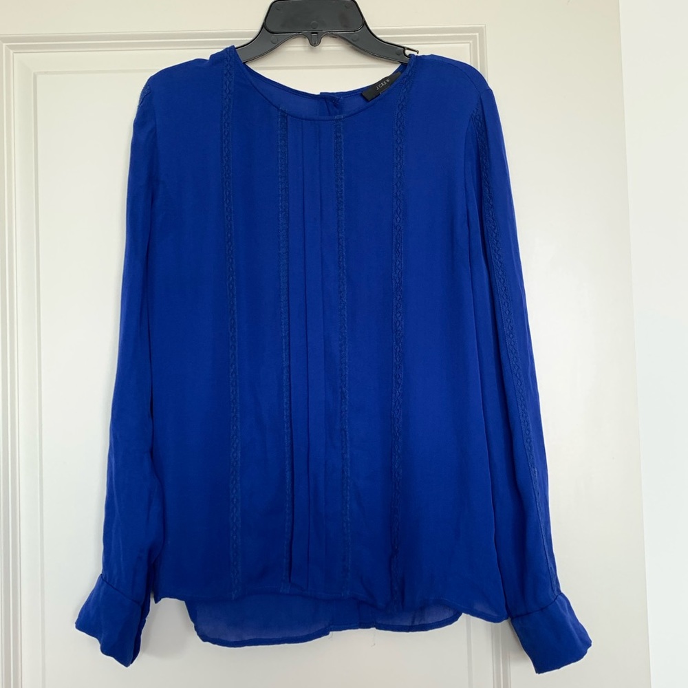 Pleated lace-stripe silk blouse